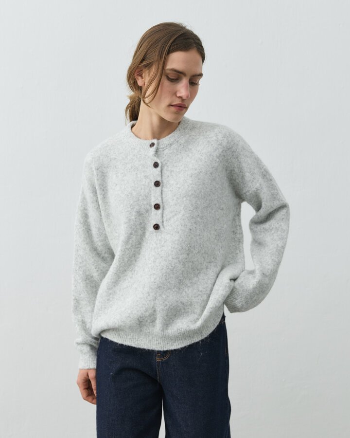 Düğmeli Yaka Kazak Gri - Aybikestil (1)