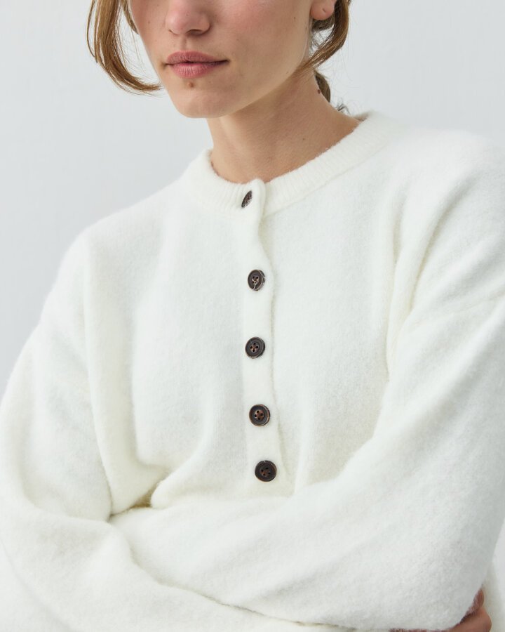 Düğmeli Yaka Kazak Krem - Aybikestil (1)