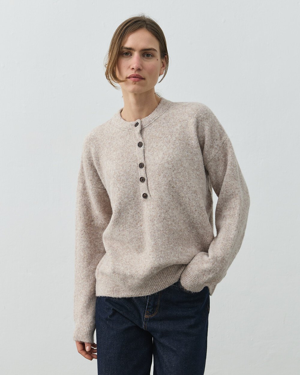 Düğmeli Yaka Kazak Vizon - Aybikestil