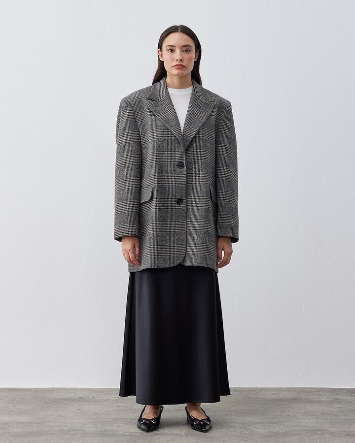 Limited Dad Blazer Ceket Gri Ekose