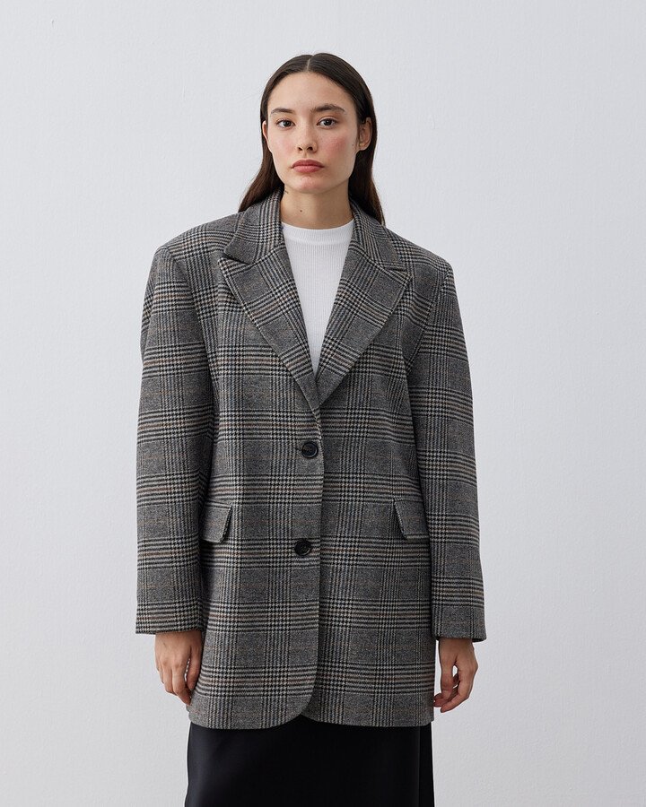 Limited Dad Blazer Ceket Gri Ekose