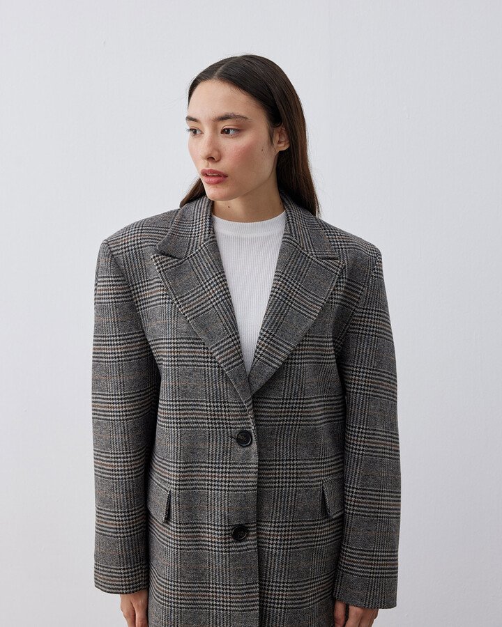 Limited Dad Blazer Ceket Gri Ekose