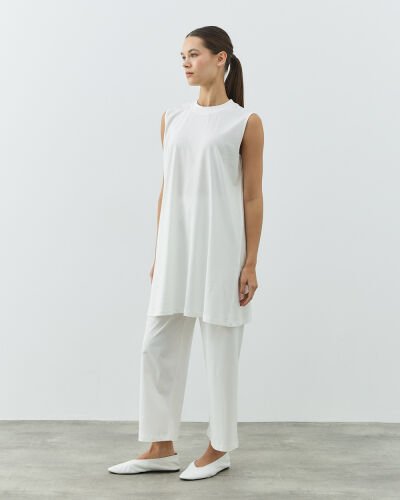 Kolsuz Uzun Tshirt Ekru - Aybikestil (1)