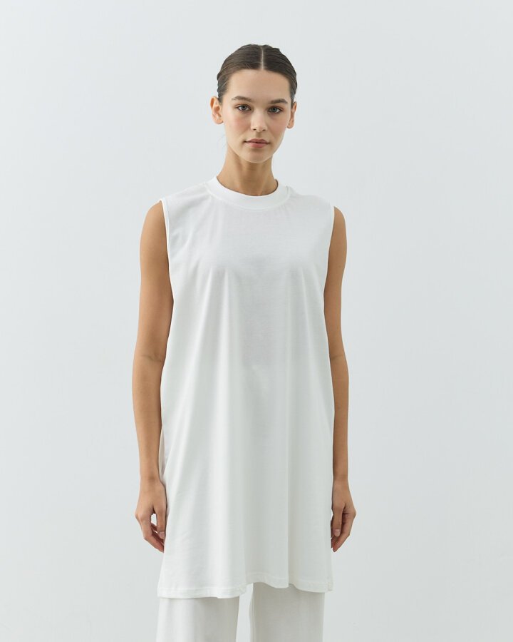 Kolsuz Uzun Tshirt Ekru