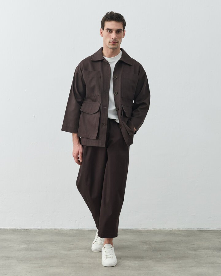 Erkek Denim Çok Cepli Düğmeli Ceket Kahve - Aybikestil (1)