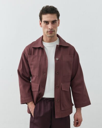 Erkek Denim Çok Cepli Düğmeli Ceket Sumak 