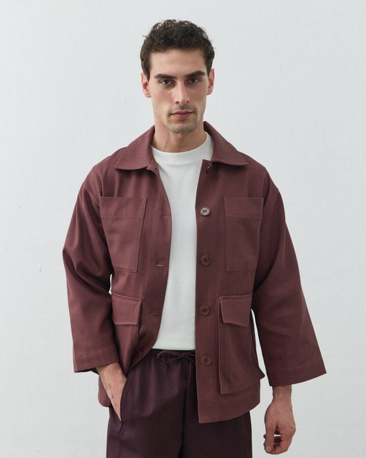 Erkek Denim Çok Cepli Düğmeli Ceket Sumak