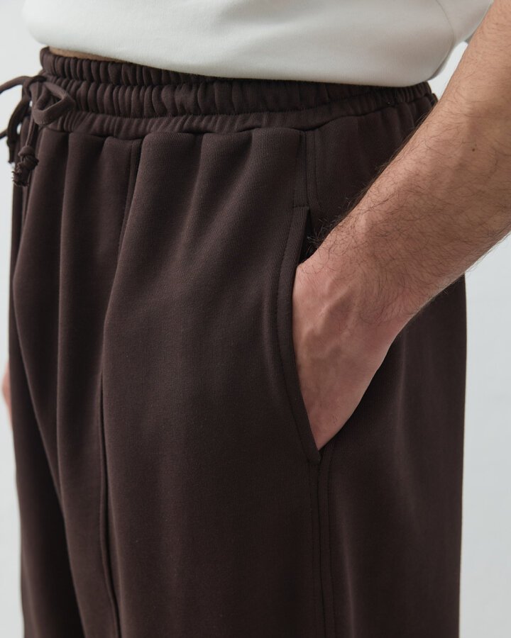 Erkek Diagonal Üç İplik Balon Fit Kesikli Eşofman Altı Acı Kahve - Aybikestil (1)