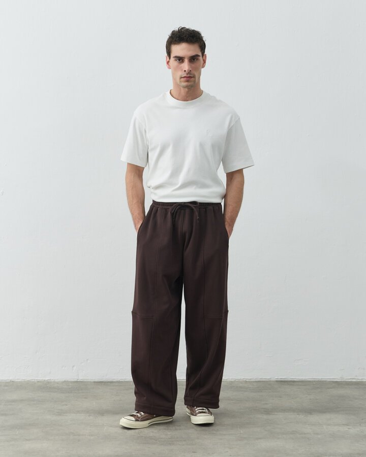 Erkek Diagonal Üç İplik Balon Fit Kesikli Eşofman Altı Acı Kahve - Aybikestil (1)