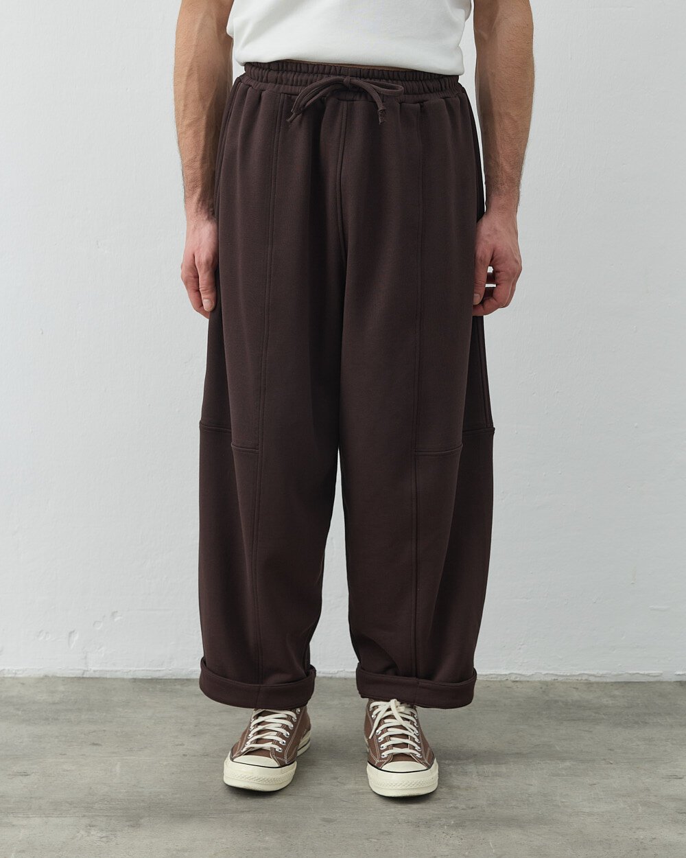 Erkek Diagonal Üç İplik Balon Fit Kesikli Eşofman Altı Acı Kahve - Aybikestil