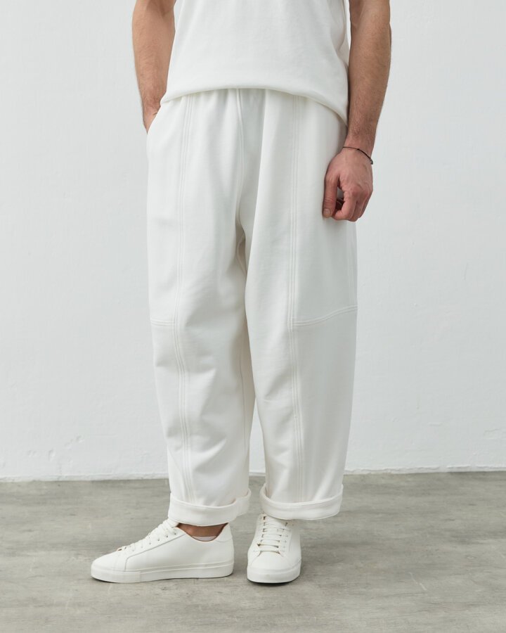 Erkek Diagonal Üç İplik Balon Fit Kesikli Eşofman Altı Ekru - Aybikestil (1)