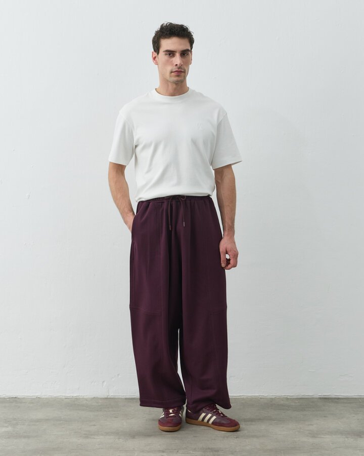 Erkek Diagonal Üç İplik Balon Fit Kesikli Eşofman Altı Mürdüm - Aybikestil (1)