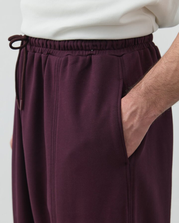 Erkek Diagonal Üç İplik Balon Fit Kesikli Eşofman Altı Mürdüm - Aybikestil (1)