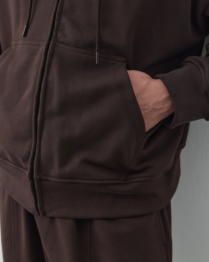 Erkek Edition Diagonal Üç İplik Fermuarlı Kapüşonlu Sweatshirt Acı Kahve - Aybikestil (1)