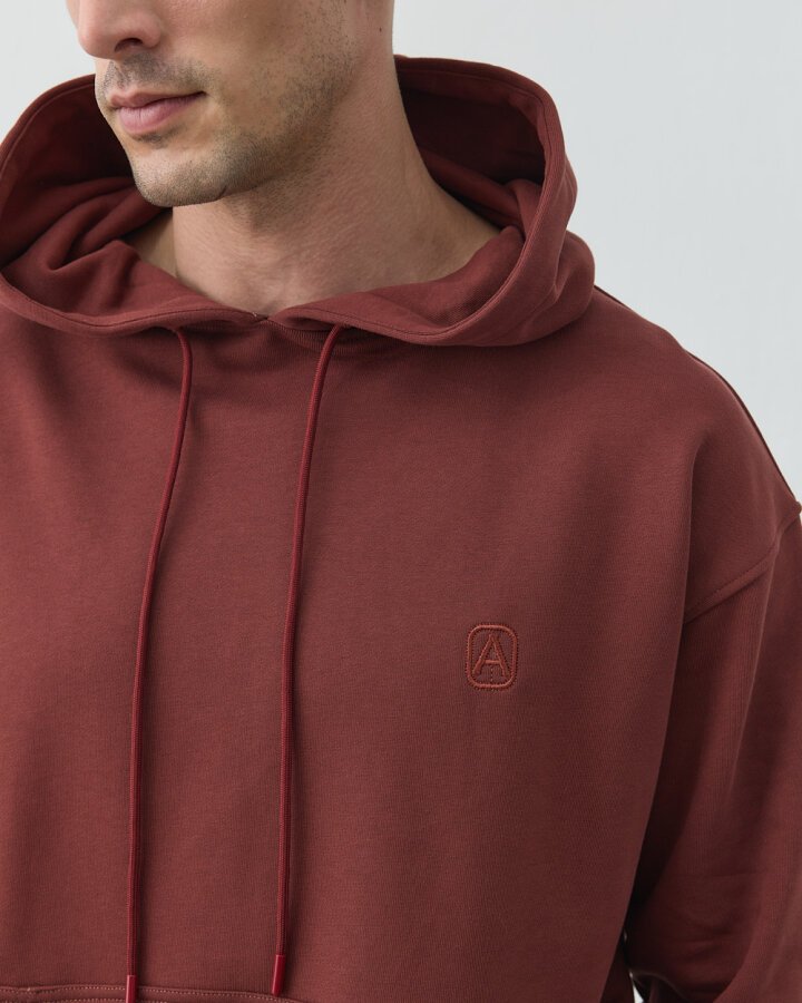Erkek Diagonal Üç İplik Kapüşonlu Hoodie Sweatshirt Terra Cotta - Aybikestil (1)