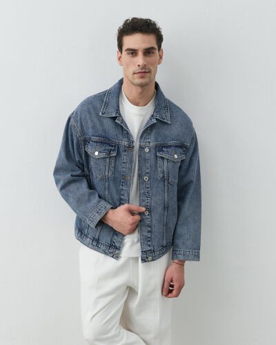 Erkek Oversize Unisex Jean Ceket Açık Mavi 