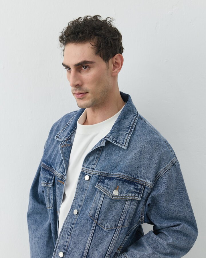 Erkek Oversize Unisex Jean Ceket Açık Mavi - Aybikestil (1)