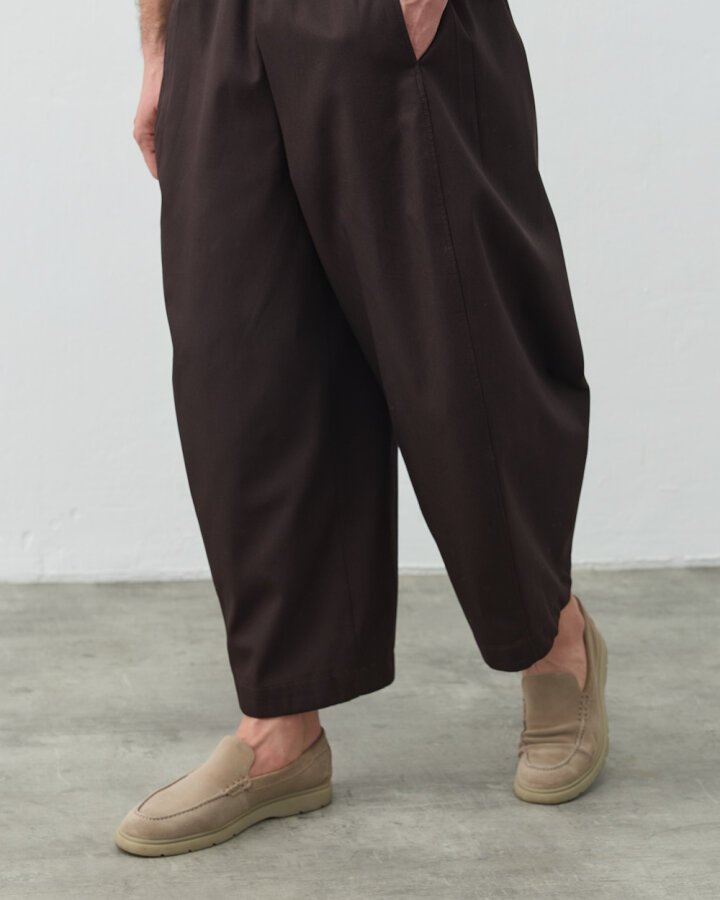 Erkek Paper Gabardin Yanı Ekli Ekstra Barrel Fit Bol Pantolon Kahve