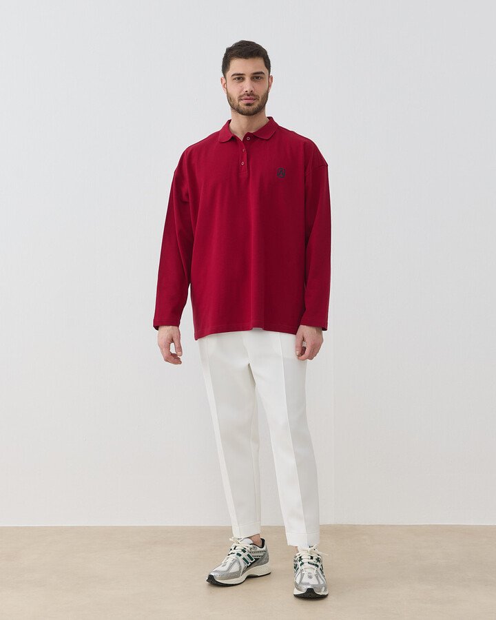 Erkek Polo Yaka Uzun Kollu Tshirt Bordo