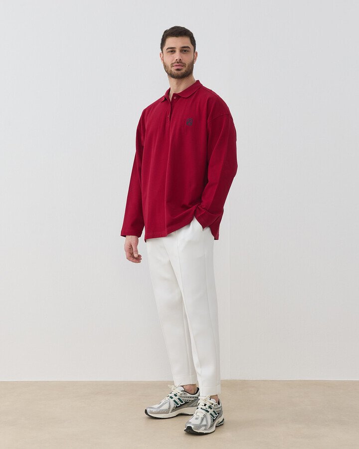 Erkek Polo Yaka Uzun Kollu Tshirt Bordo