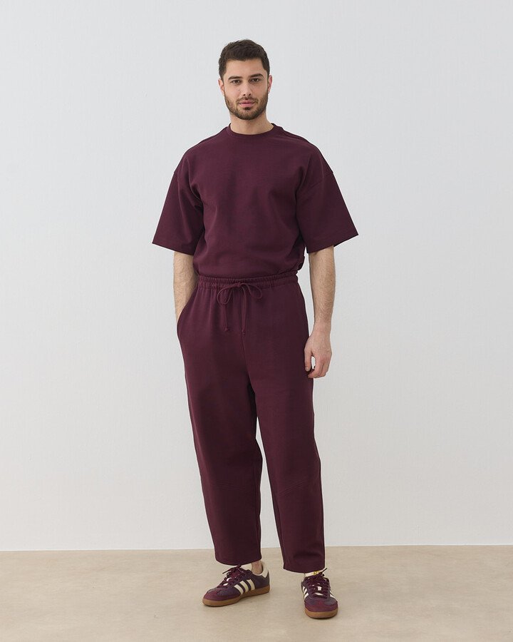 Erkek Premium Doubleface Baggy Fit Kesikli Pantolon Mürdüm
