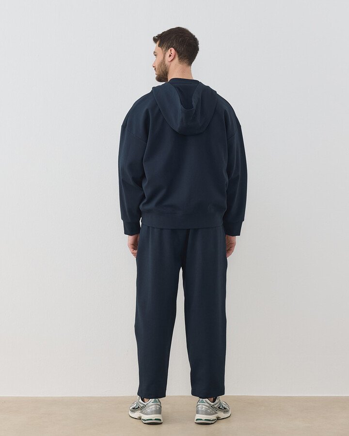 Erkek Premium Doubleface Fermuarlı Kapüşonlu Sweatshirt Lacivert