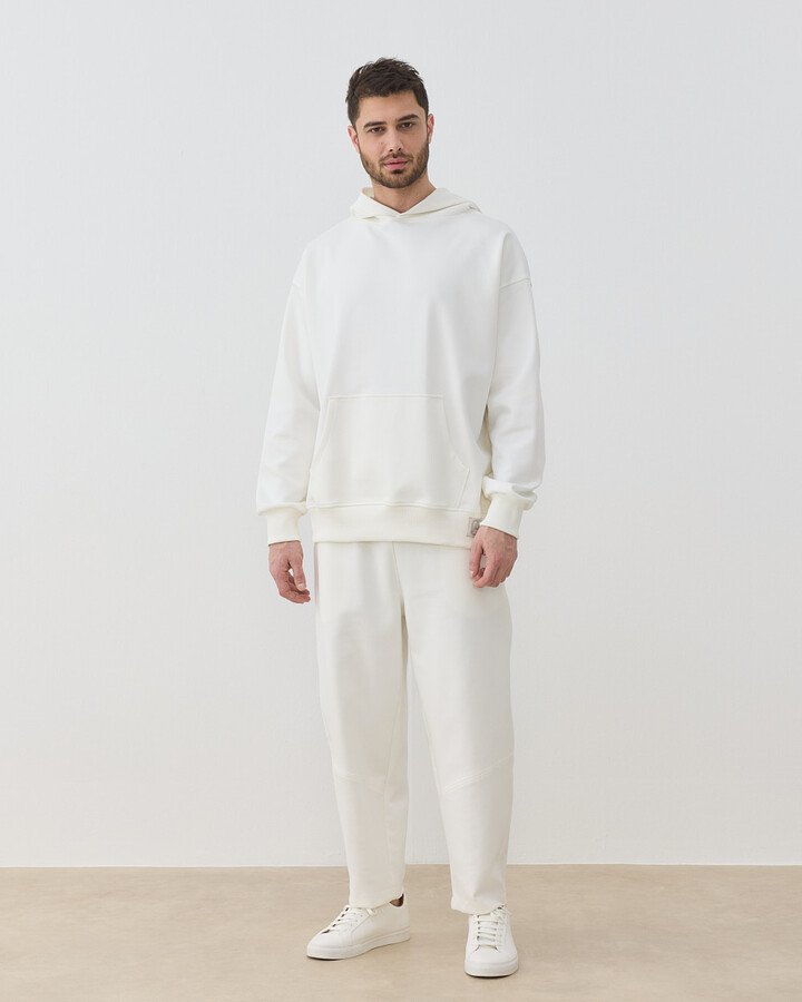 Erkek Premium Doubleface Kapüşonlu Hoodie Sweatshirt Ekru