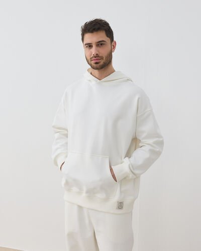 Erkek Premium Doubleface Kapüşonlu Hoodie Sweatshirt Ekru 