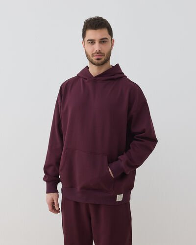 Erkek Premium Doubleface Kapüşonlu Hoodie Sweatshirt Mürdüm 