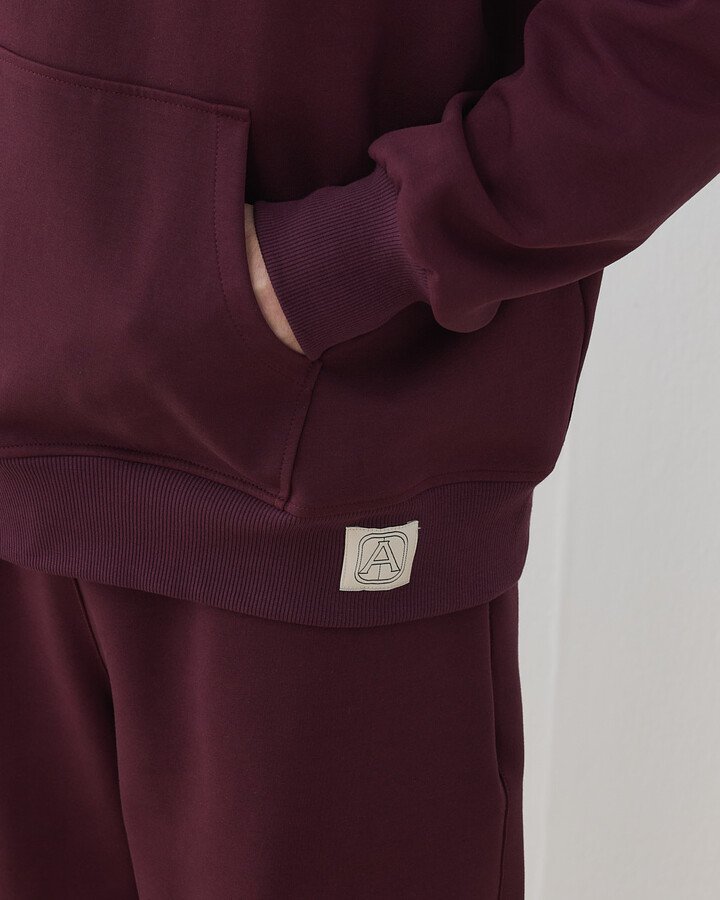 Erkek Premium Doubleface Kapüşonlu Hoodie Sweatshirt Mürdüm