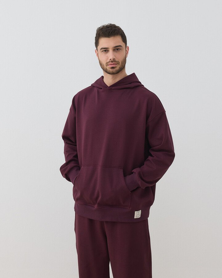 Erkek Premium Doubleface Kapüşonlu Hoodie Sweatshirt Mürdüm