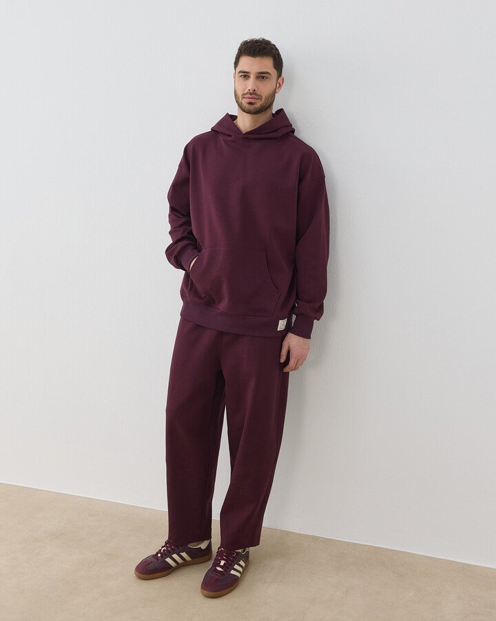 Erkek Premium Doubleface Kapüşonlu Hoodie Sweatshirt Mürdüm