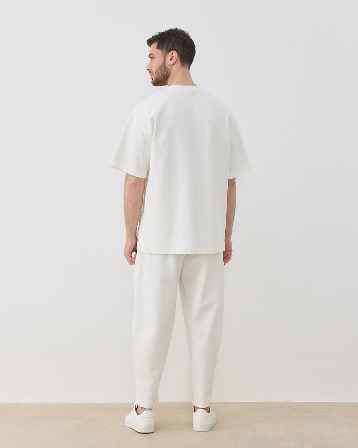 Erkek Premium Doubleface Oversize Relax Tshirt Ekru