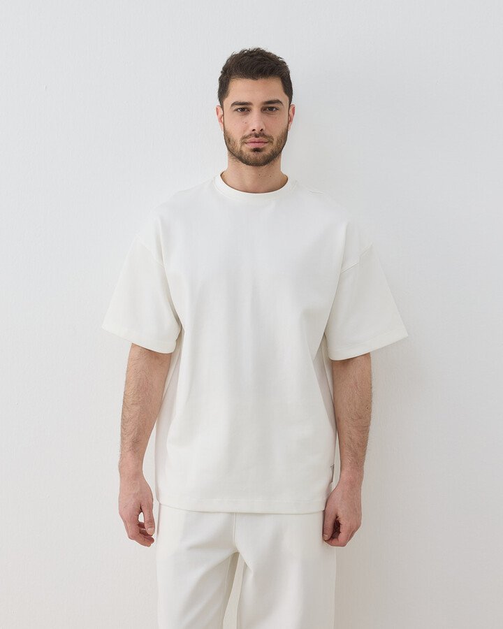 Erkek Premium Doubleface Oversize Relax Tshirt Ekru