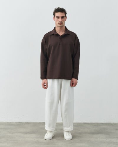 Erkek Premium Doubleface Polo Yaka Sweat Acı Kahve - Aybikestil (1)
