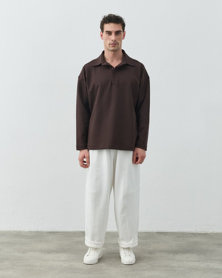 Erkek Premium Doubleface Polo Yaka Sweat Acı Kahve - Aybikestil (1)