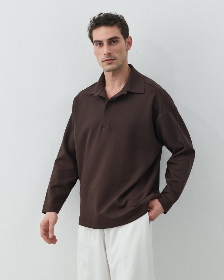 Erkek Premium Doubleface Polo Yaka Sweat Acı Kahve - Aybikestil (1)