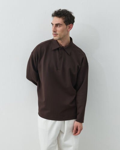 Erkek Premium Doubleface Polo Yaka Sweat Acı Kahve 