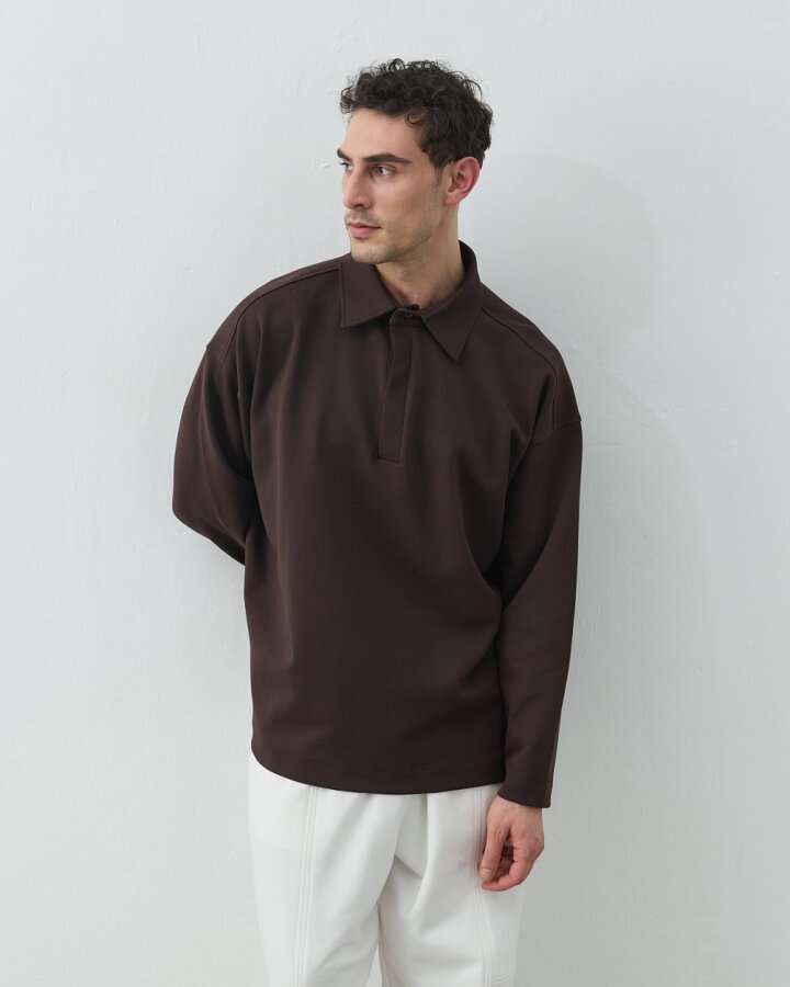 Erkek Premium Doubleface Polo Yaka Sweat Acı Kahve - Aybikestil