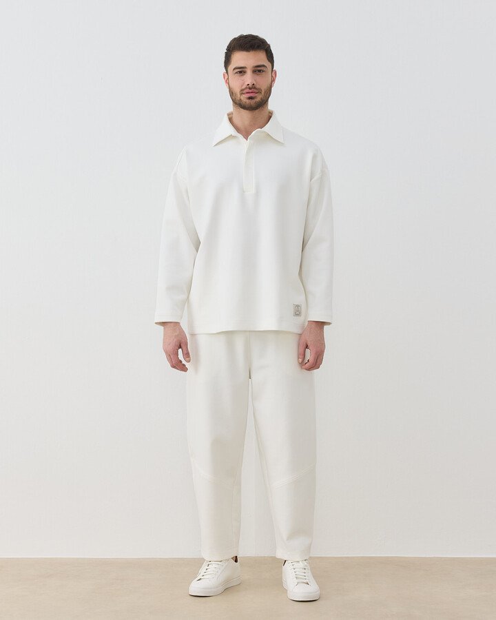 Erkek Premium Doubleface Polo Yaka Sweat Ekru