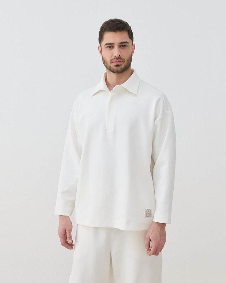 Erkek Premium Doubleface Polo Yaka Sweat Ekru