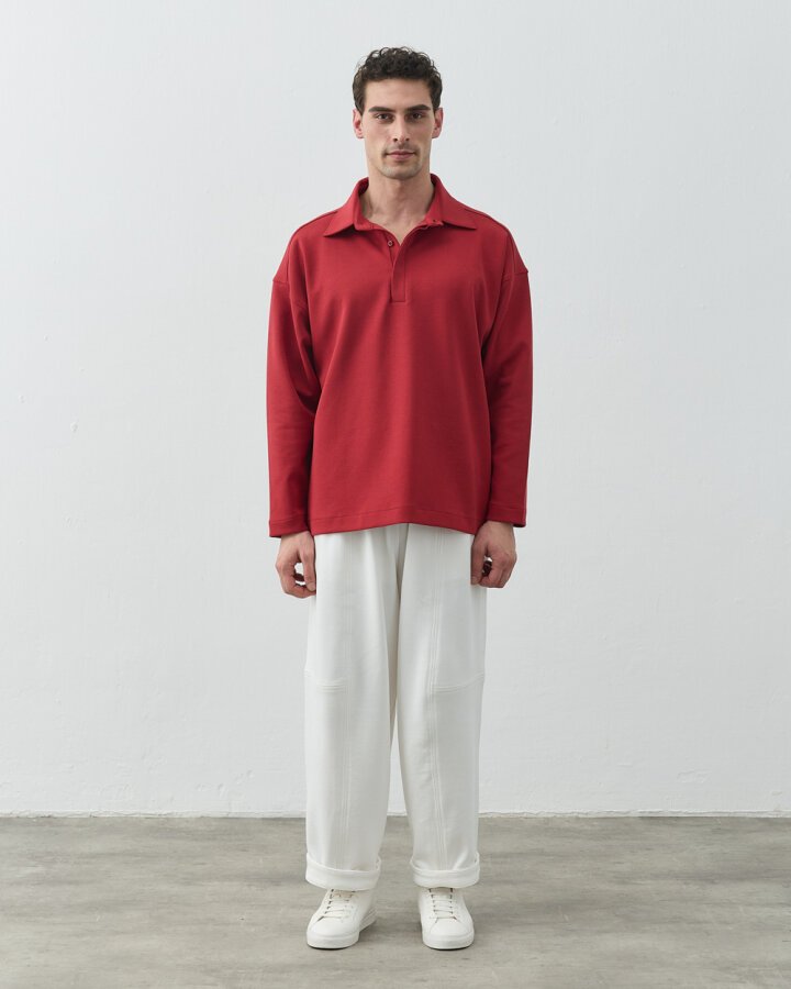Erkek Premium Doubleface Polo Yaka Sweat Kırmızı - Aybikestil (1)