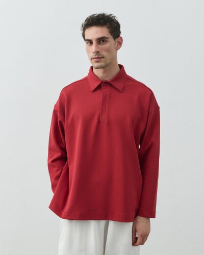 Erkek Premium Doubleface Polo Yaka Sweat Kırmızı 