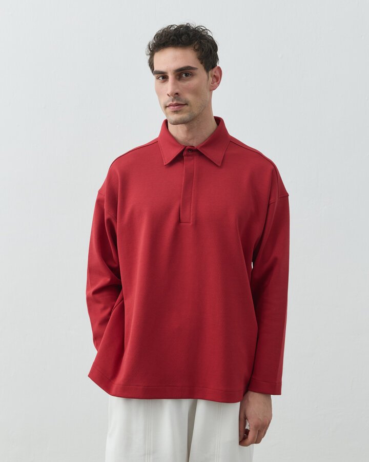 Erkek Premium Doubleface Polo Yaka Sweat Kırmızı - Aybikestil