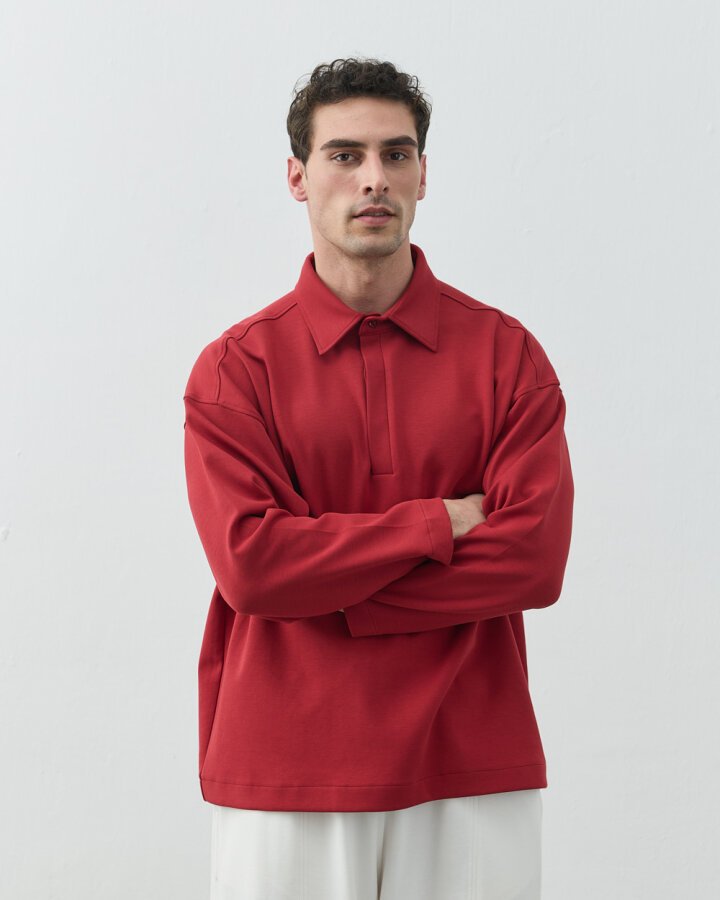 Erkek Premium Doubleface Polo Yaka Sweat Kırmızı - Aybikestil (1)