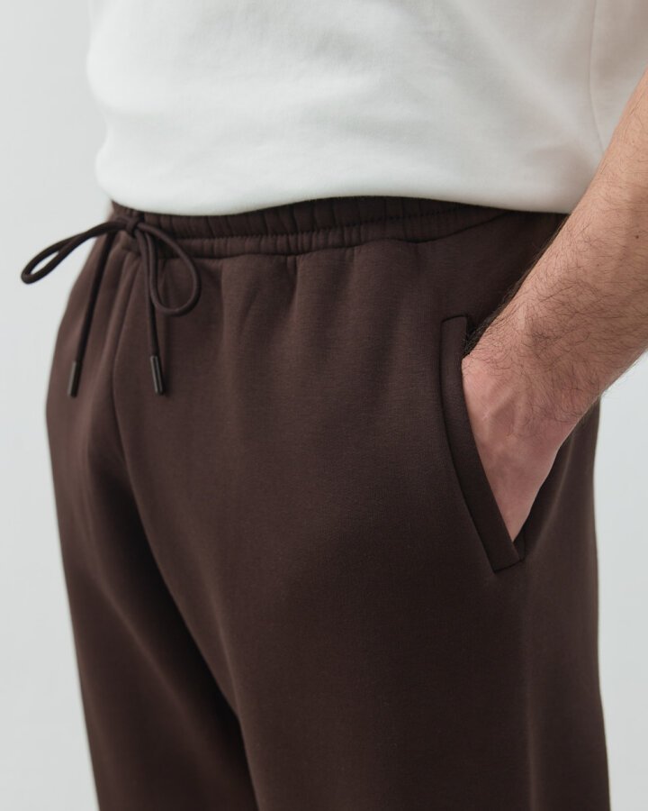 Erkek Şardonlu Üç İplik Paçası Lastikli Jogger Eşofman Altı Acı Kahve - Aybikestil (1)