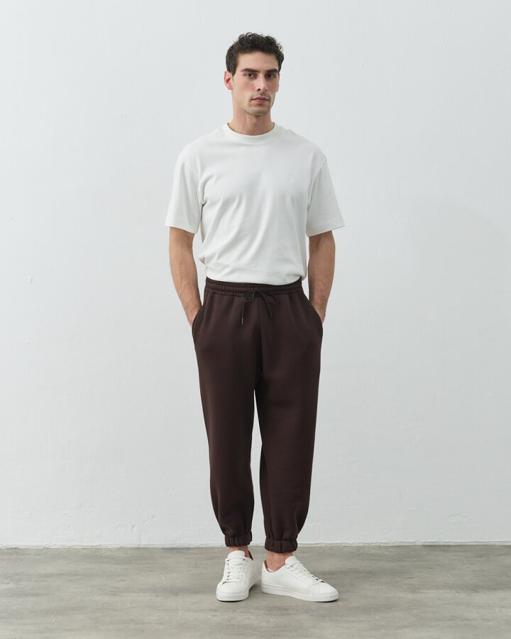 Erkek Şardonlu Üç İplik Paçası Lastikli Jogger Eşofman Altı Acı Kahve - Aybikestil (1)