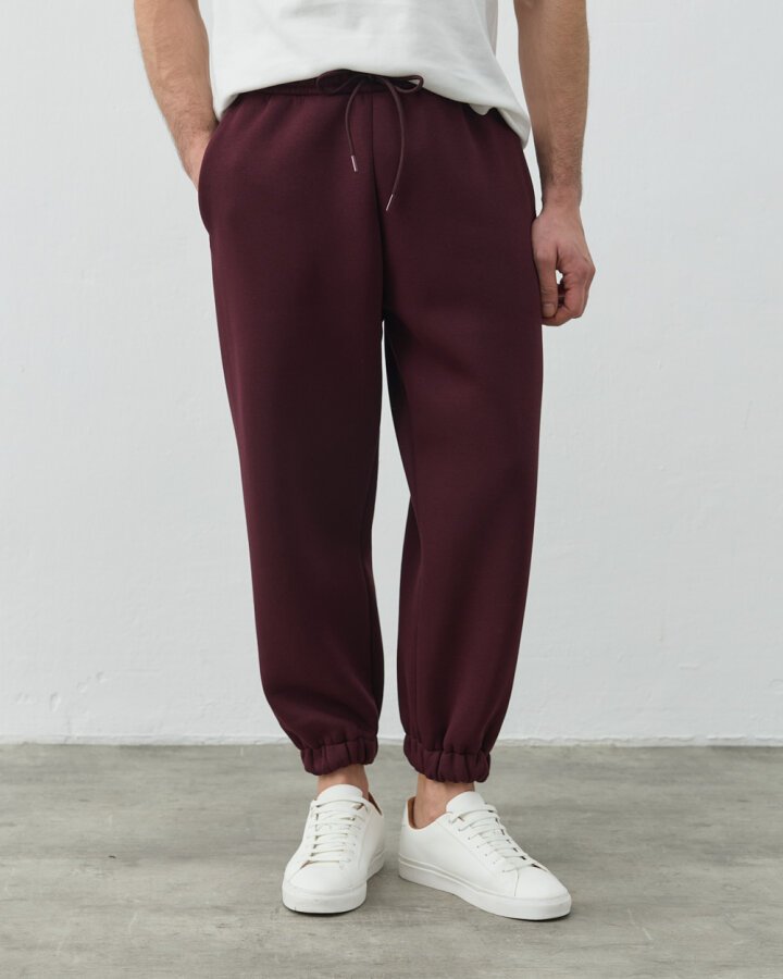 Erkek Şardonlu Üç İplik Paçası Lastikli Jogger Eşofman Altı Bordo - Aybikestil