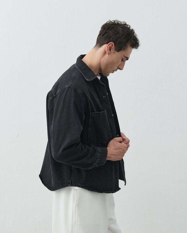 Erkek Unisex Çift Cepli Jean Ceket Füme - Aybikestil (1)