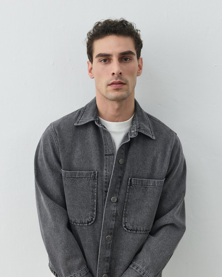 Erkek Unisex Çift Cepli Jean Ceket Gri - Aybikestil (1)